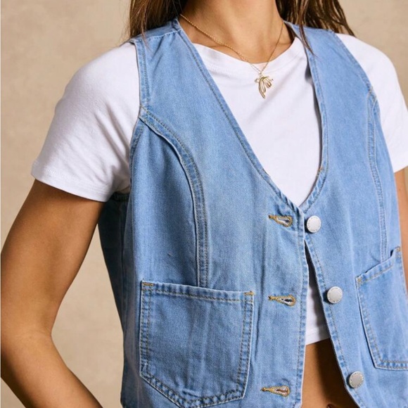 SHEIN Tops - Women's Light Blue Denim Vest